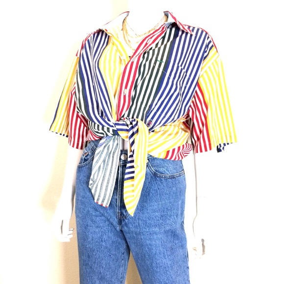 90’s Vintage Tommy Hilfiger striped shirt oversized button down top blouse - Picture 5 of 8